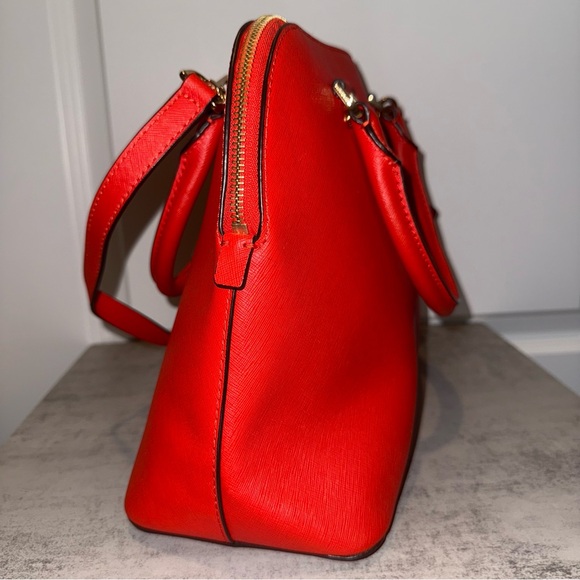 Michael Kors Cindy Large Dome Satchel Bag in Red Leather - Picture 3 of 10